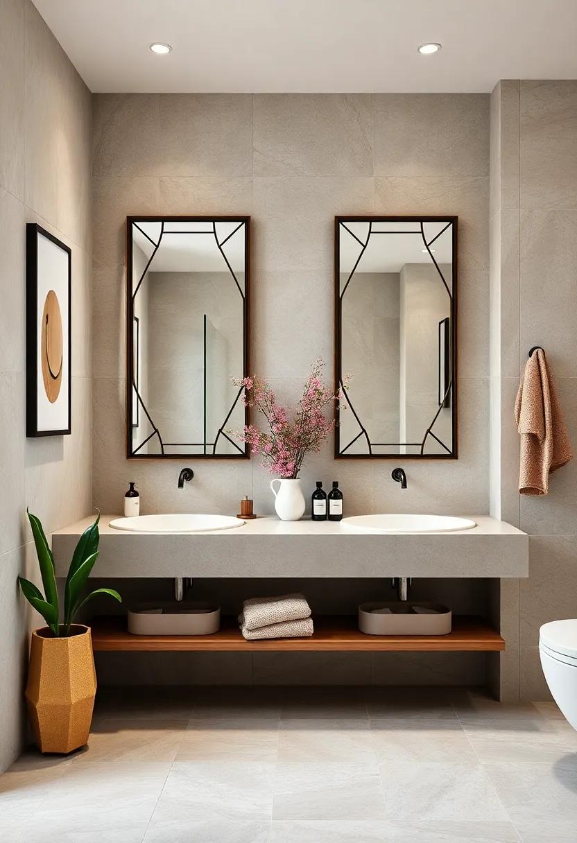 Bold Geometric Frames creating a modern Twist on Classic Bathroom Decor