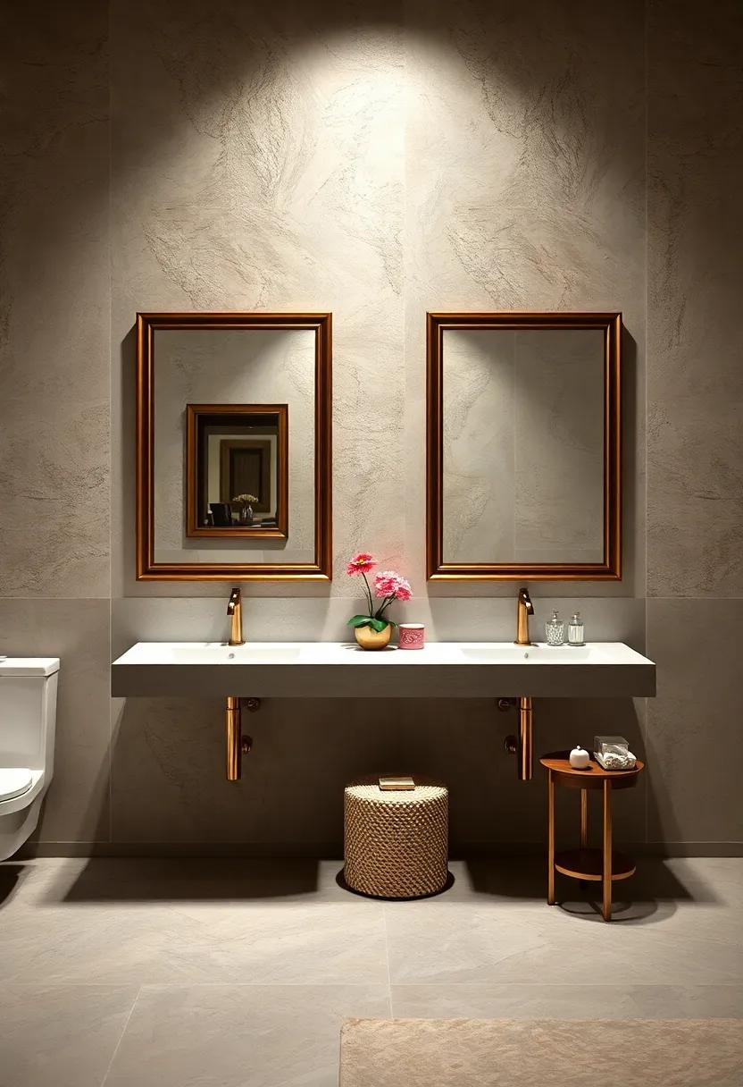 Classic Bathroom Reflections Seen Through Perfectly Symmetrical Framed Mirrors