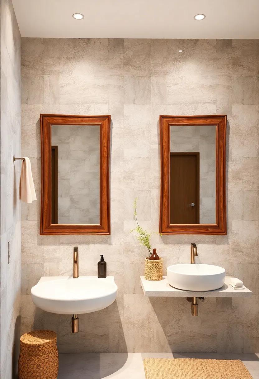 Deep Beveled Mirrors Supported by Classic Rustic Wooden Frames