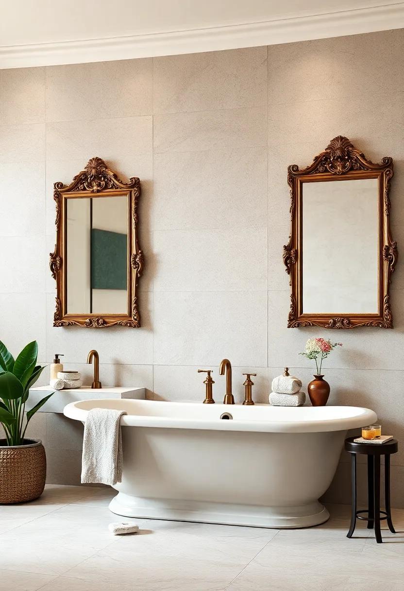 Mirrors with Hand-Carved Frames Enhancing Elegance in Traditional Bath Settings