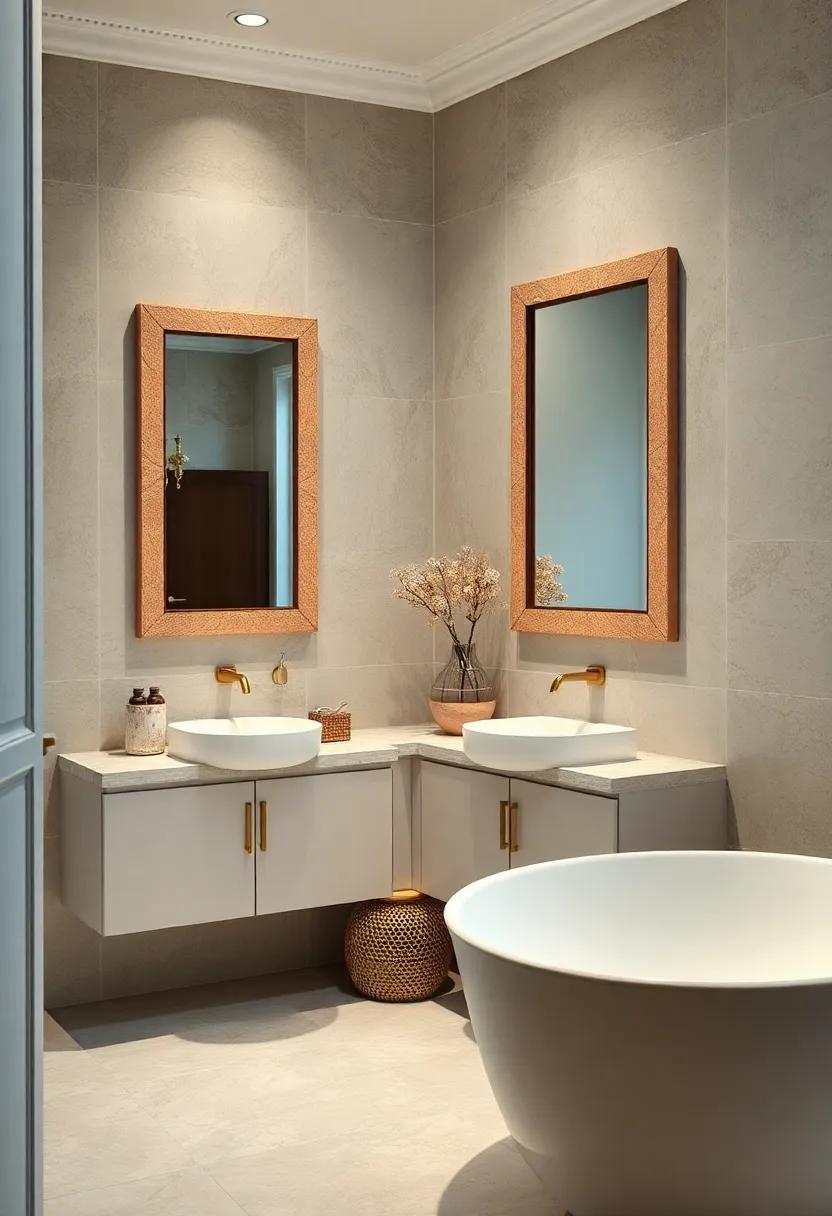 Mirrors Framed with Natural Stone details Adding Texture to Timeless Interiors