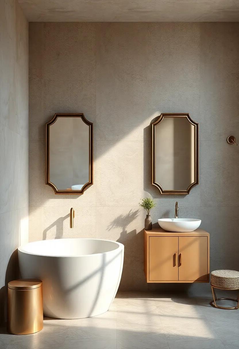 Muted Metallic Frames Complementing Soft Light in Classic Bathrooms