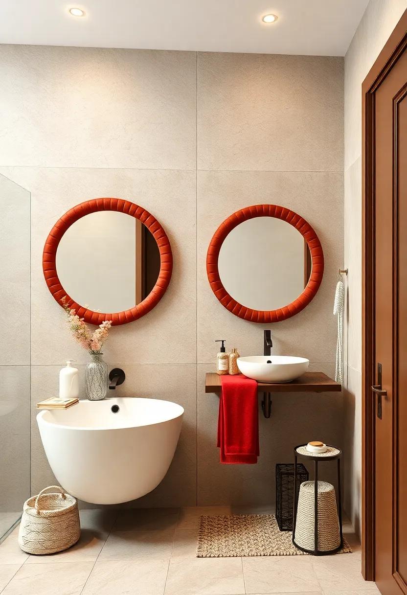 Round Mirrors with Velvet Accented Frames Creating Cozy Classic vibes
