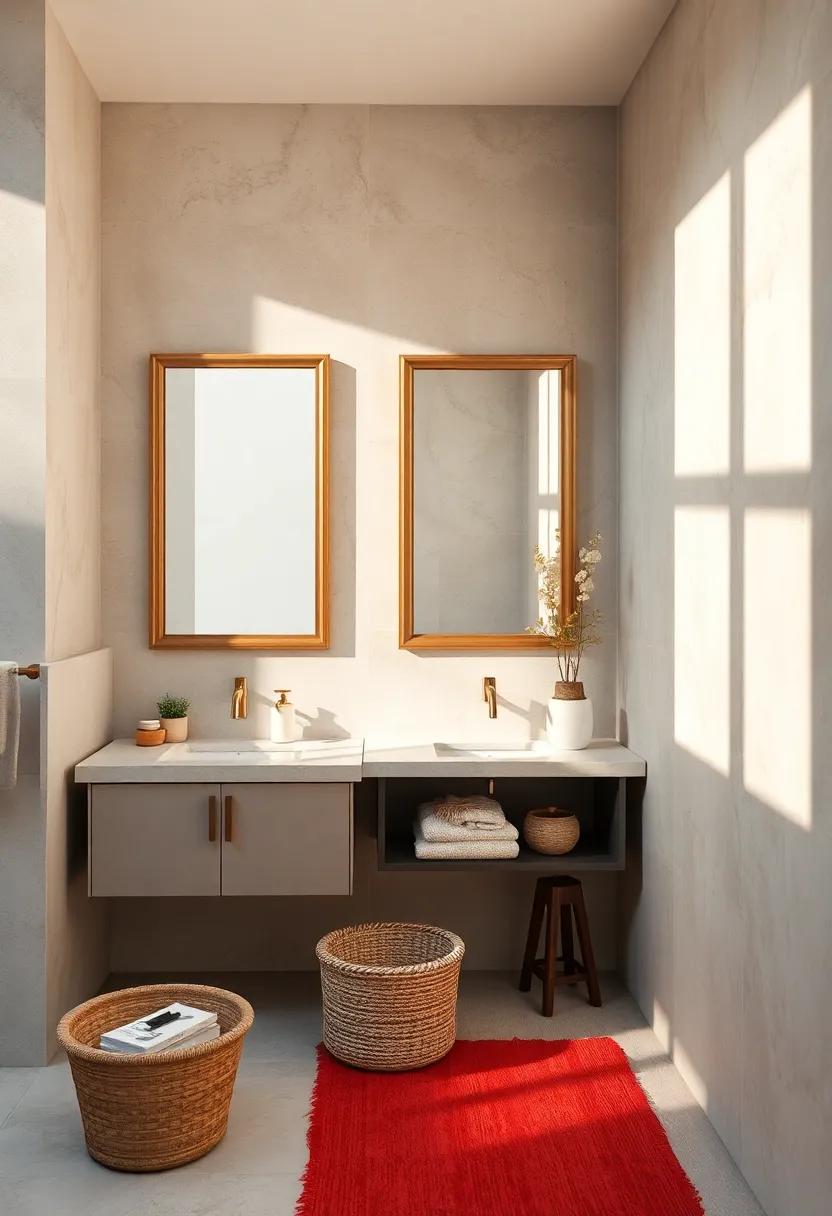 Textured Frame Details Drawing Attention in a Sunlit Classic Bathroom Space