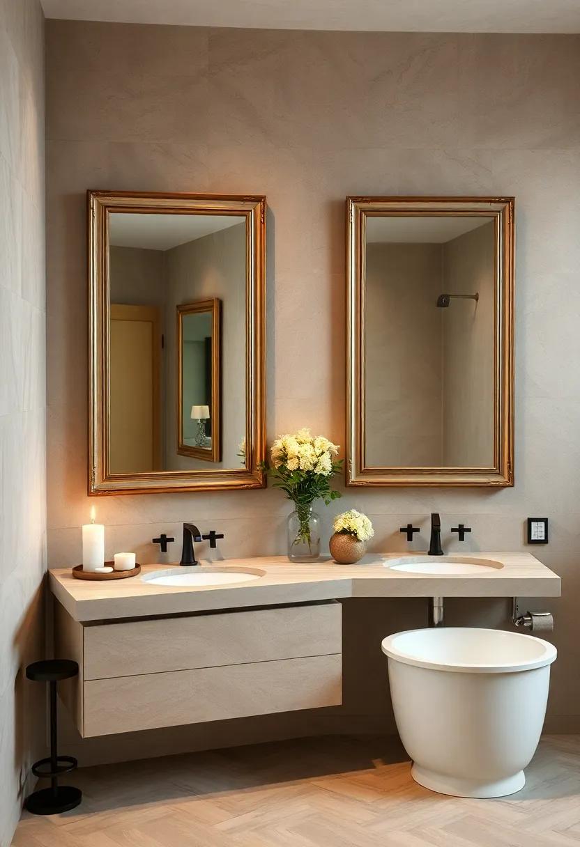 Timeless Framed Mirrors Reflecting Soft Candlelight in a Classic Bathroom Setting