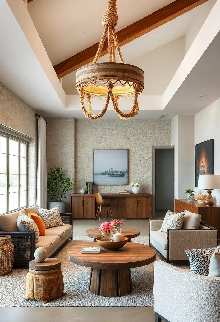 Reclaimed ​Wood and Rope Pendant: A sustainable choice that echoes seaside cottages