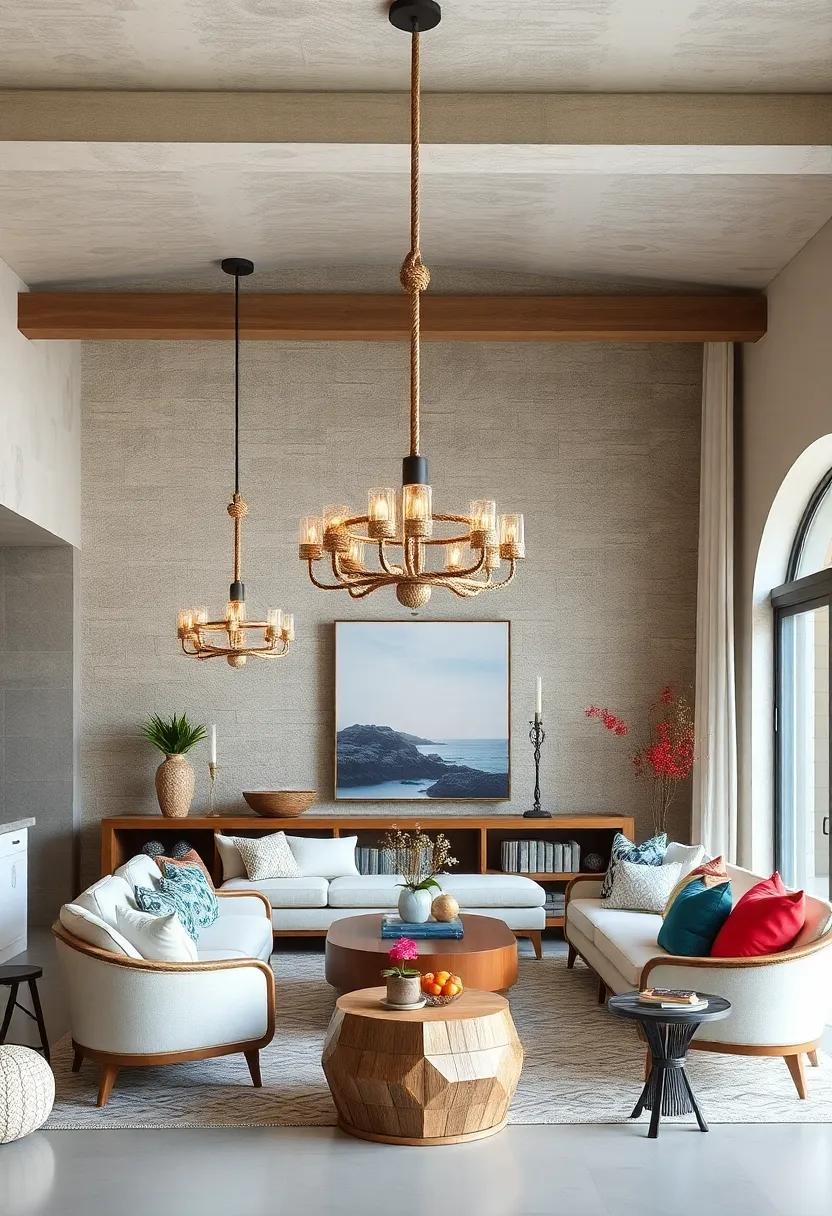 Rope-Embellished⁣ Chandeliers with Glass buoy Details: A statement⁣ piece that evokes the spirit of the sea