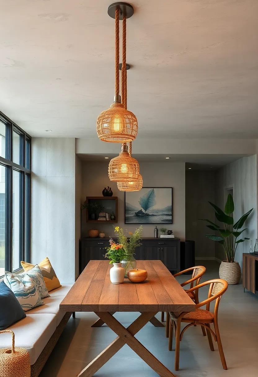 Rope-Wrapped pendant Lights: Hang these over your dining‌ area to add a⁢ rustic ​yet ⁣nautical charm