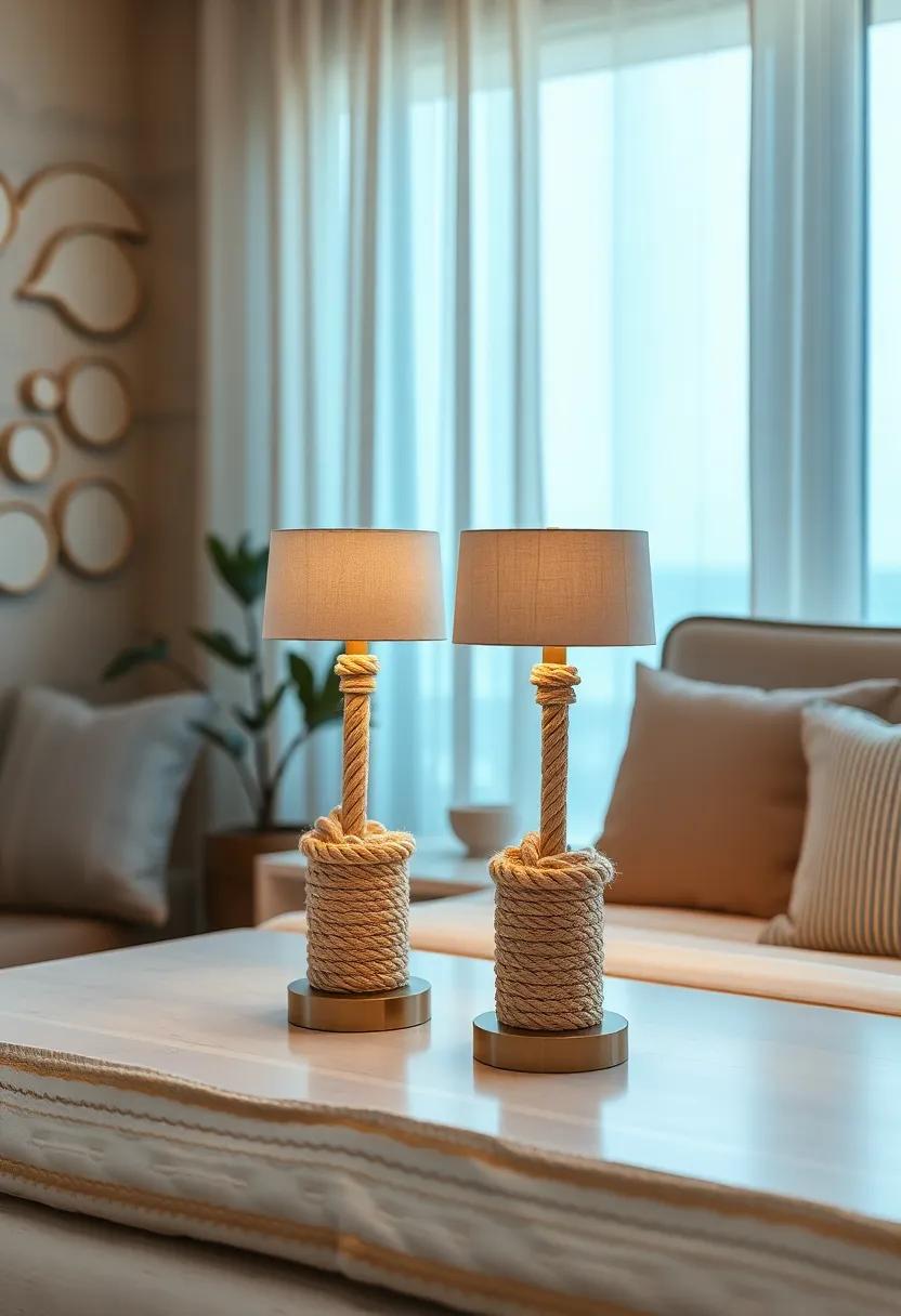 Rope-Wrapped Table Lamps: Ideal for bedside tables, ‍adding cozy ‌light​ with a⁣ seaside⁢ twist