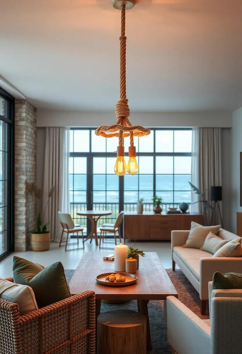 Twine and Rope Chandelier with Edison ​Bulbs: Warm lighting with vintage vibes for a relaxed atmosphere