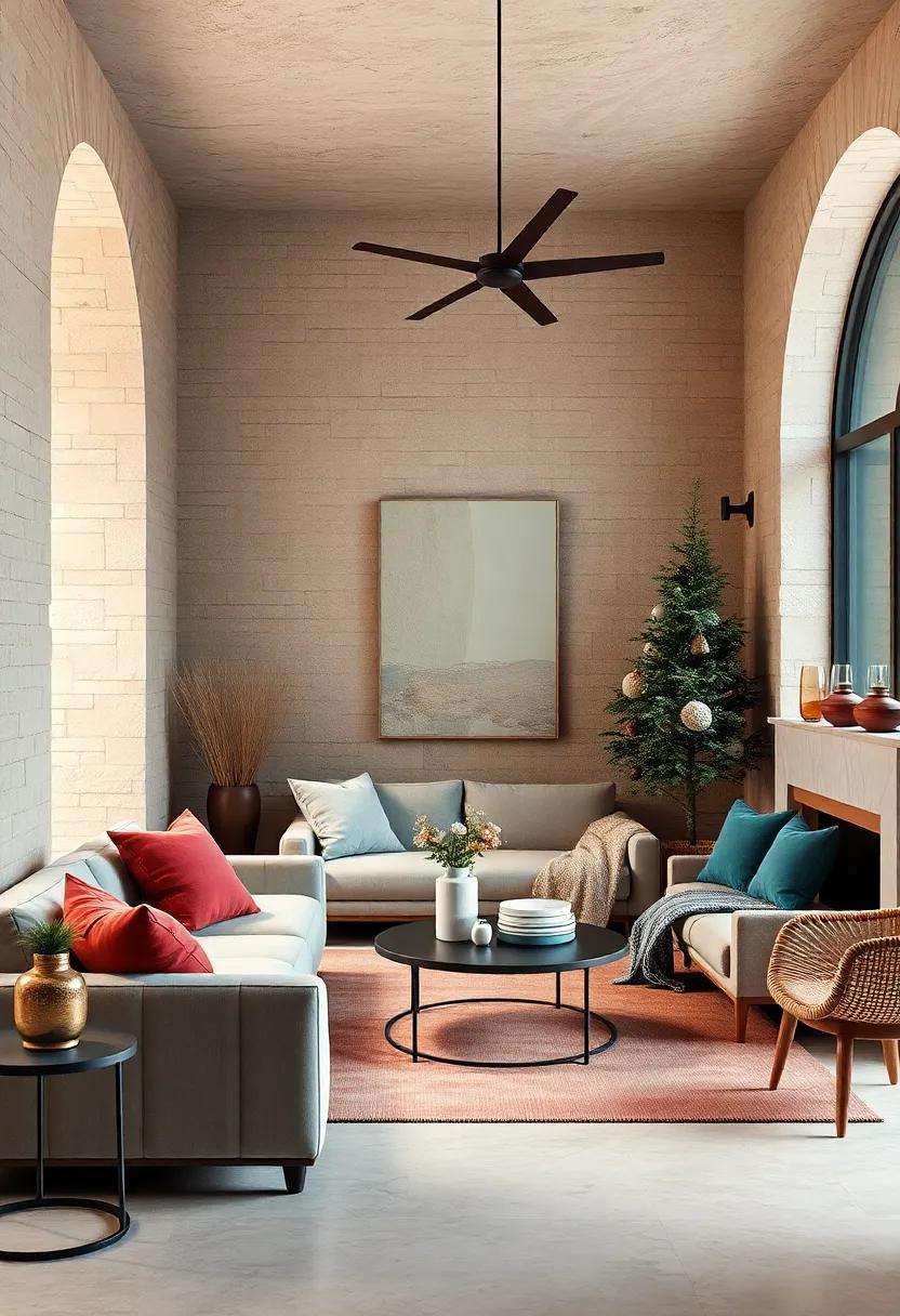 Warm Sandstone and Muted teal ⁢Infused Spaces Creating Cool​ Yet⁤ cozy​ Winter‌ Vibes