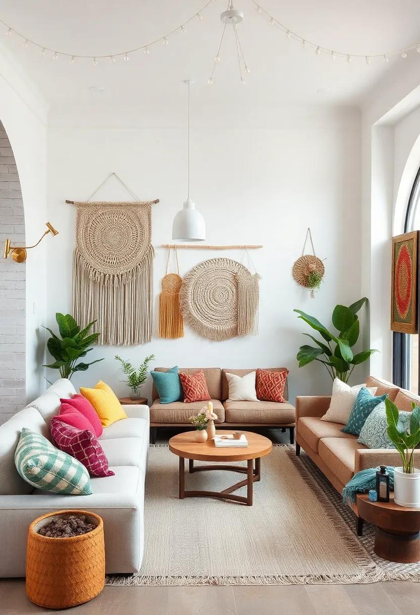 Woven wall hangings crafted from natural fibers like jute and cotton