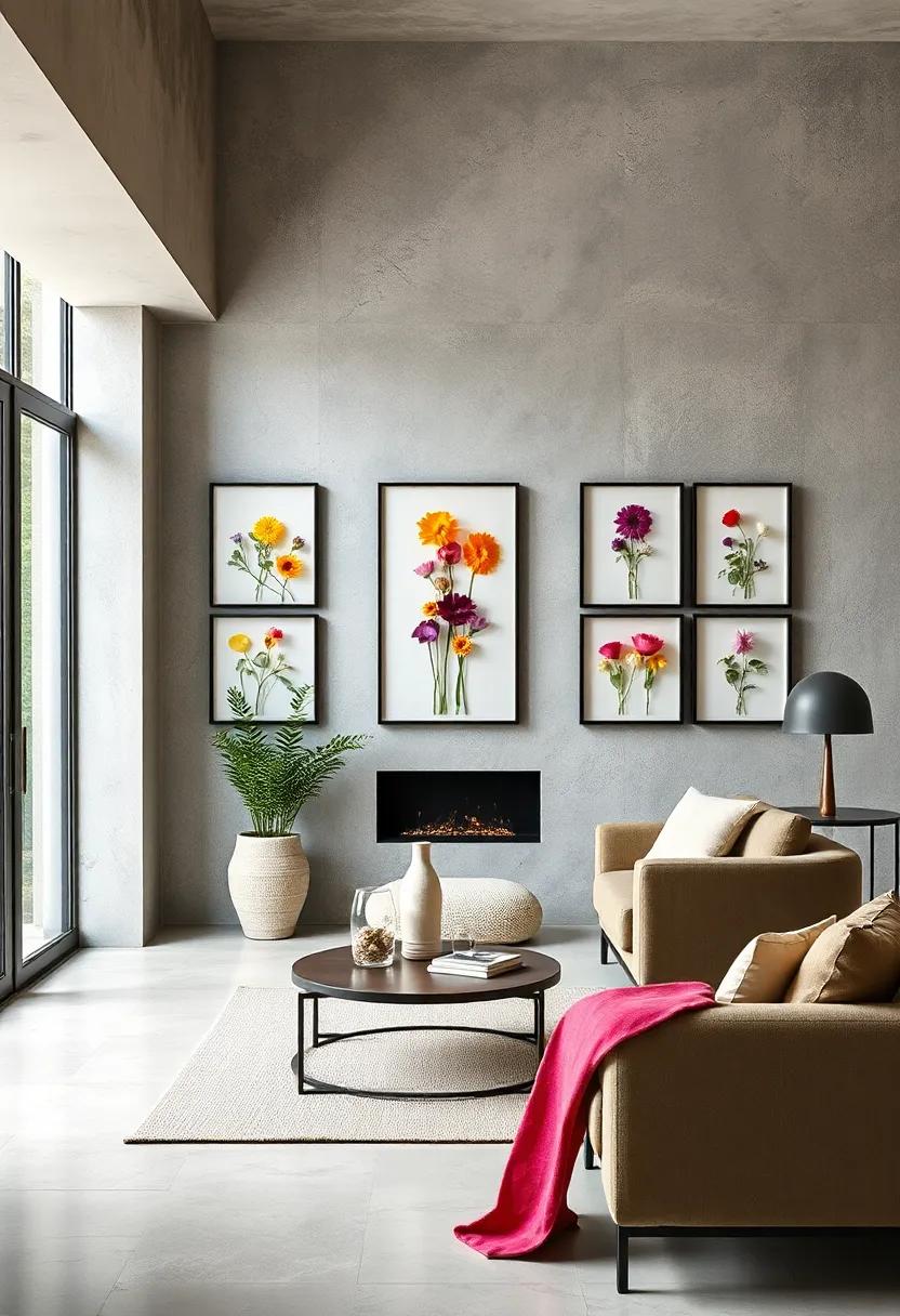 Framed pressed flowers arranged in minimalist⁢ shadow boxes