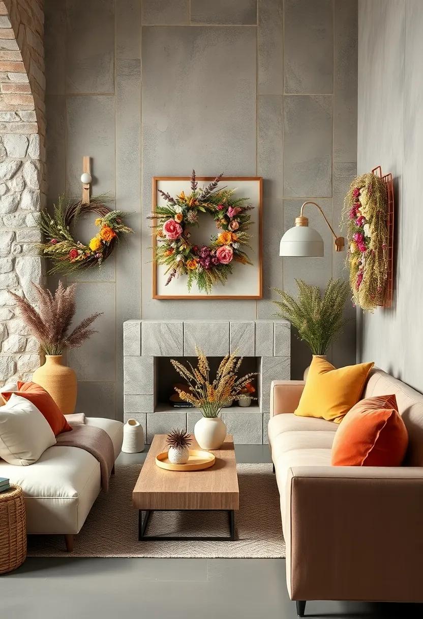 Dried flower wreaths with​ a mix of wildflowers and eucalyptus