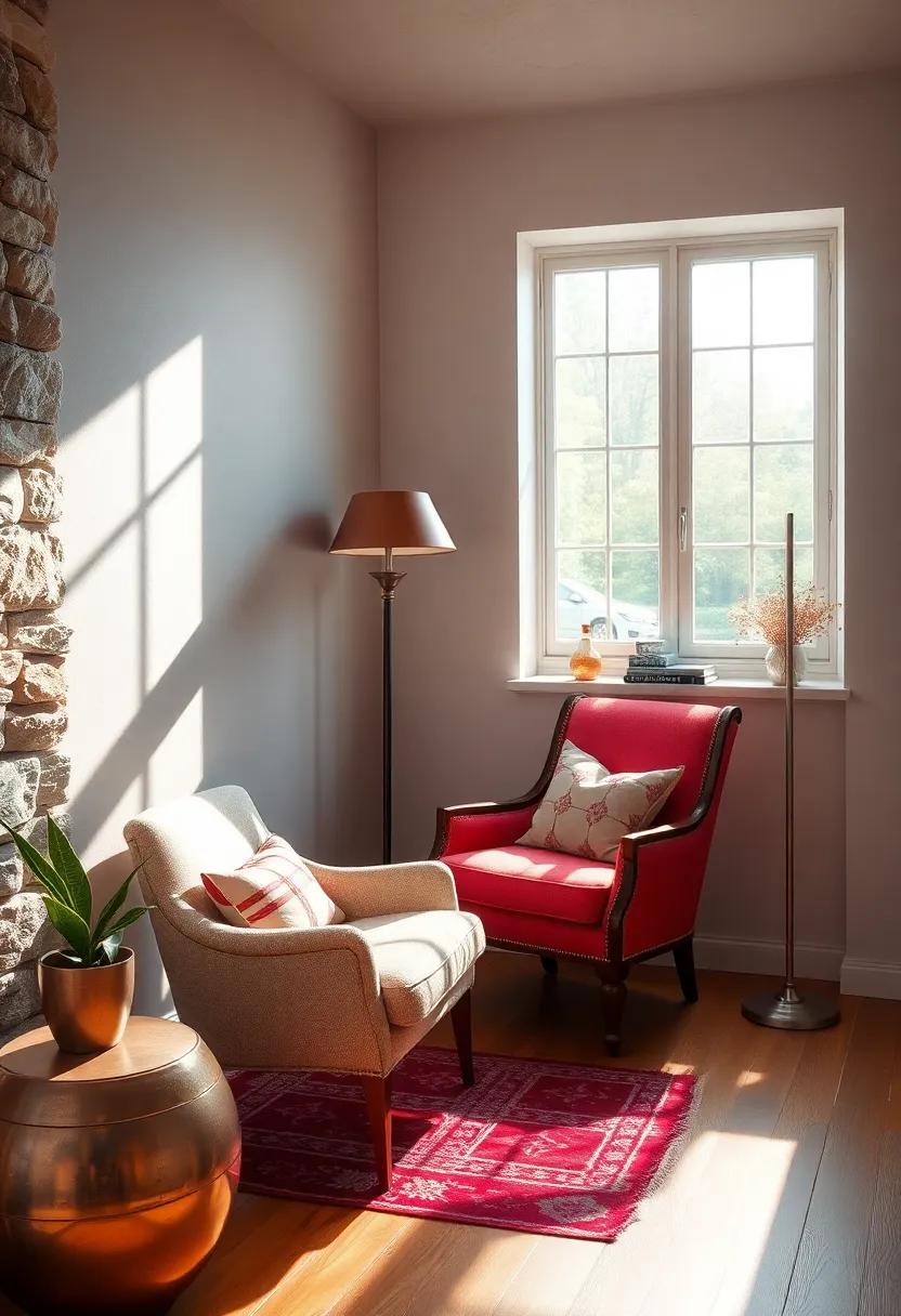 Warm Rays Highlighting a⁢ Classic Parlor Chair ⁢Next to a Vintage Floor Lamp in a Tranquil sun-Filled Nook