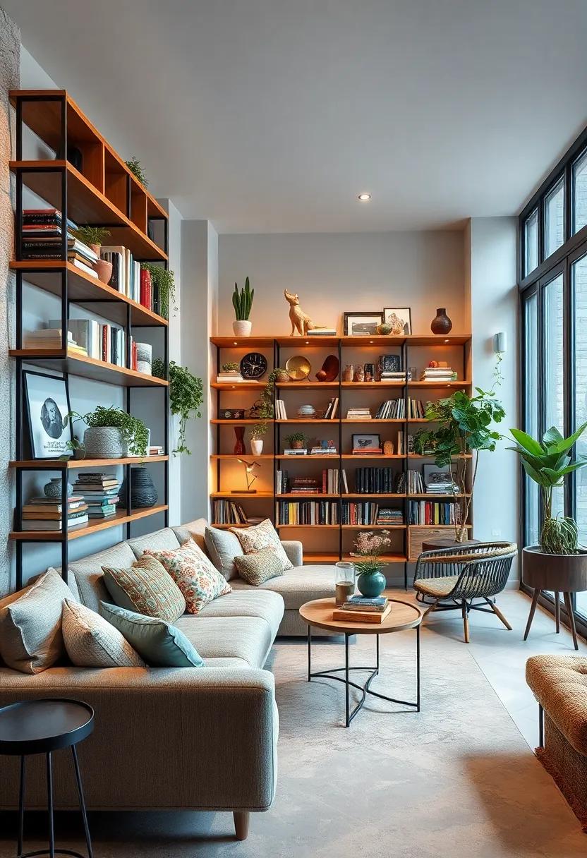 Use open shelving to display an ‌eclectic‍ array of books, plants, and quirky collectibles