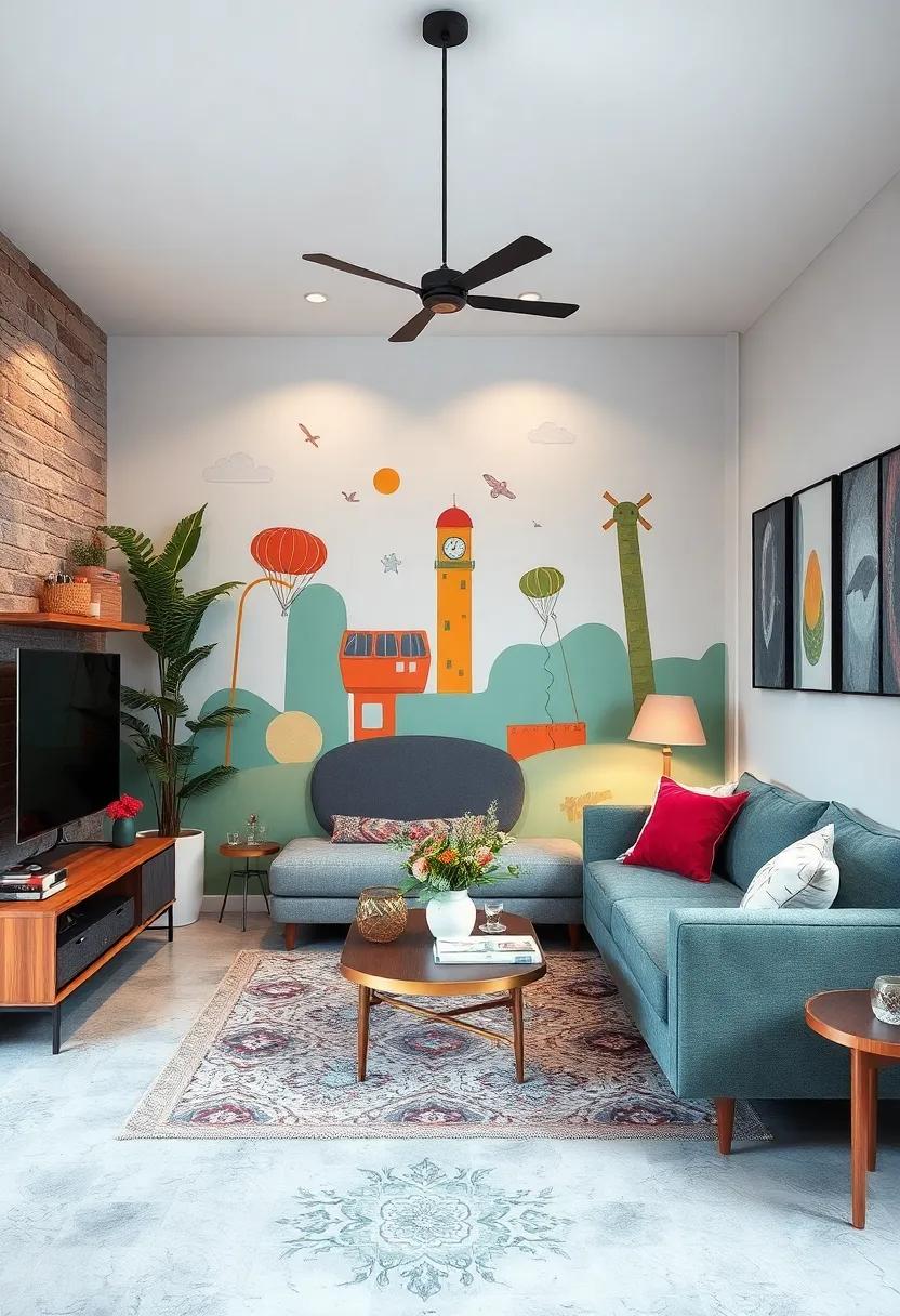 Paint‌ an accent wall with ⁤a⁤ quirky mural or bold color to create a focal point without overwhelming space
