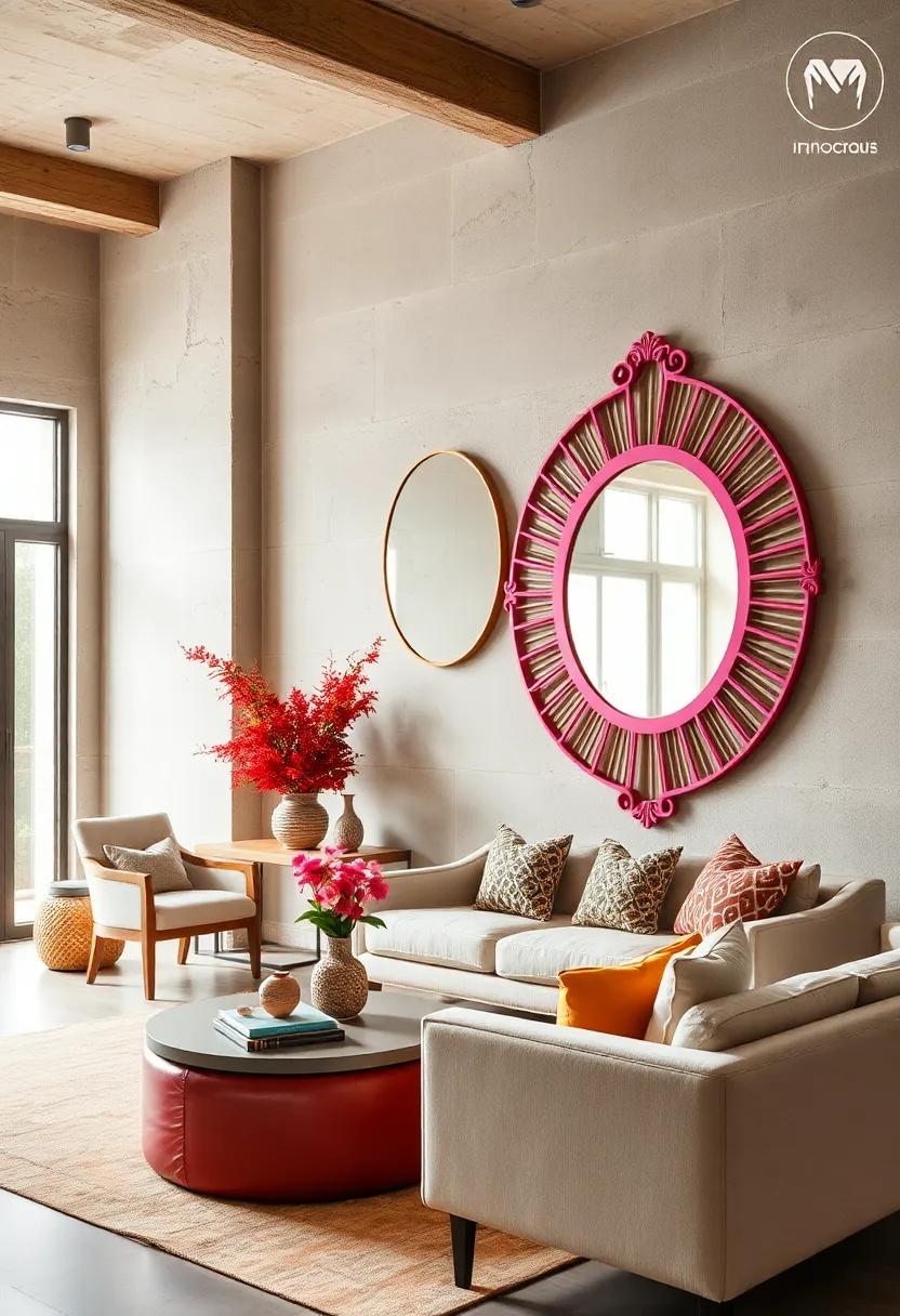 Color-Accented Mirrors with Vibrant Borders ‌adding Pops of Hue and Personality to Neutral Spaces