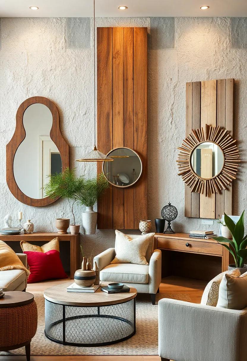 Rustic Mirror Designs Featuring Weathered Wood and Distressed​ Finishes for warm Eclectic Charm
