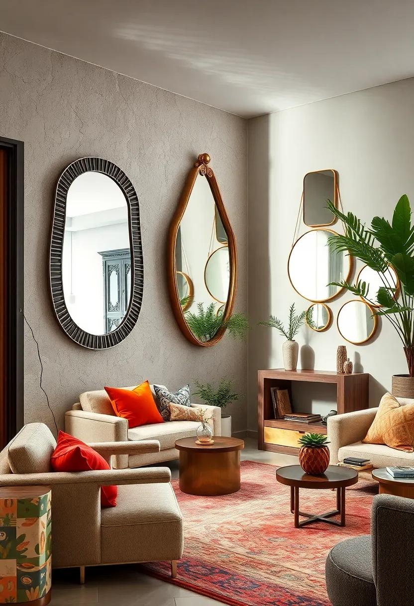 Playful Mirror​ Shapes Evoking Whimsical Characters or abstract Forms ​to Energize Creative Spaces