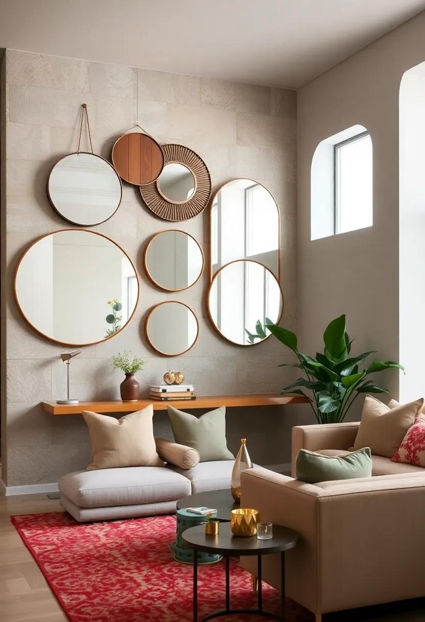 Circular ⁤and Oval Mirrors Layered‍ for Soft Harmonious Reflections that Balance sharp Architectural Lines