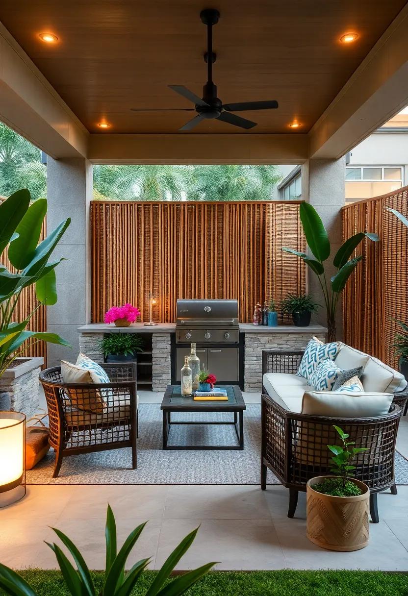 Bamboo Screens: Create‌ an exotic and tropical vibe by enclosing your BBQ space with tall bamboo ⁣fencing that promotes privacy and tranquility