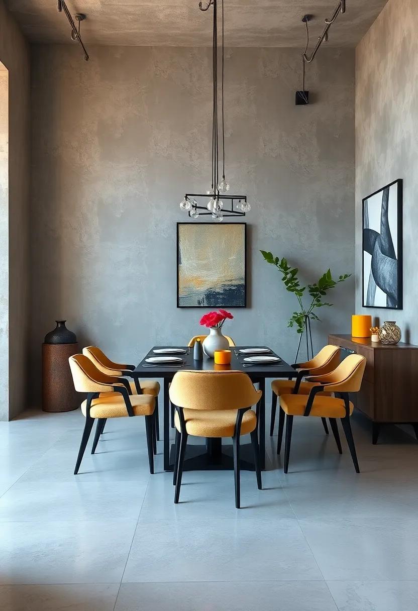 Blended Shades of Gray with Pops of Mustard for Urban Chic Dining Room Settings