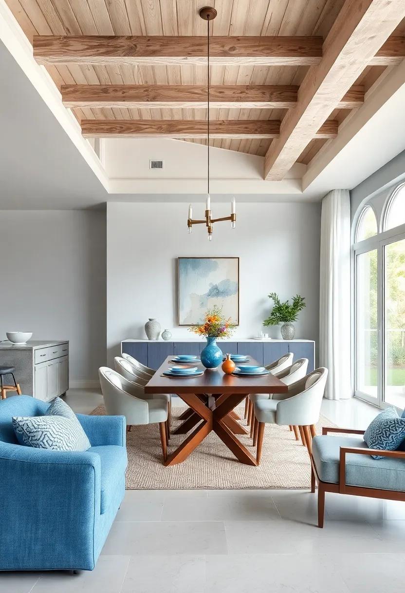Cool Blues Harmonizing with crisp Whites for Fresh and Airy Dining Room Feelings