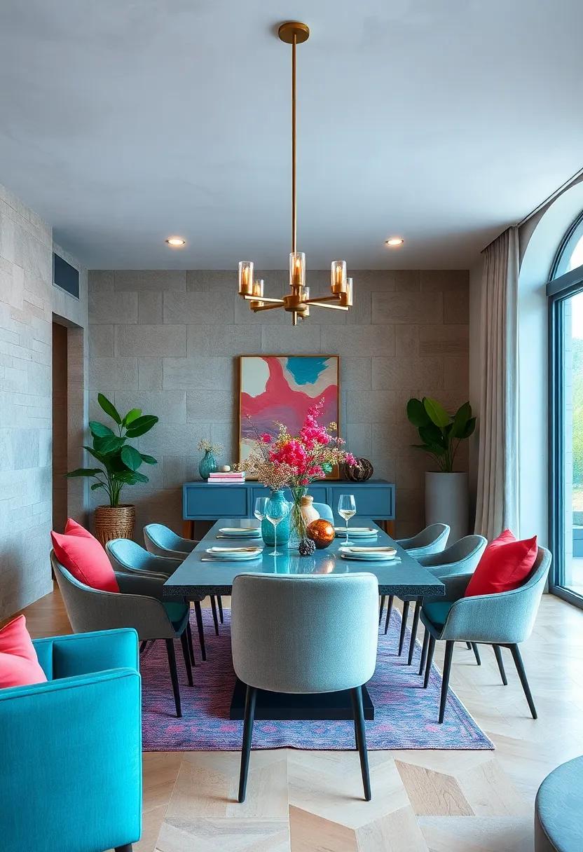 Playful Mixes of Teal and Coral Energizing Contemporary Dining Room Atmospheres
