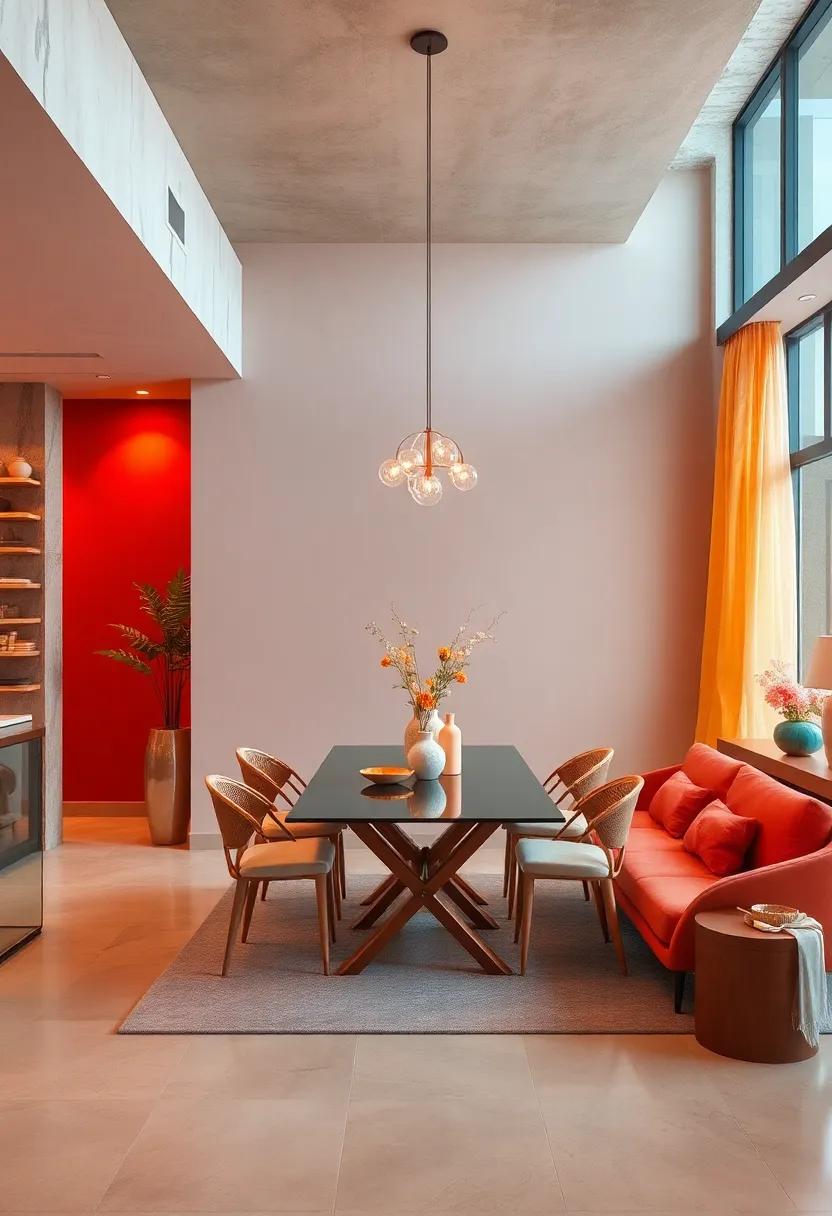 Sunset-Inspired Gradient Hues Enhancing Vibrancy and Movement within a Dining Space