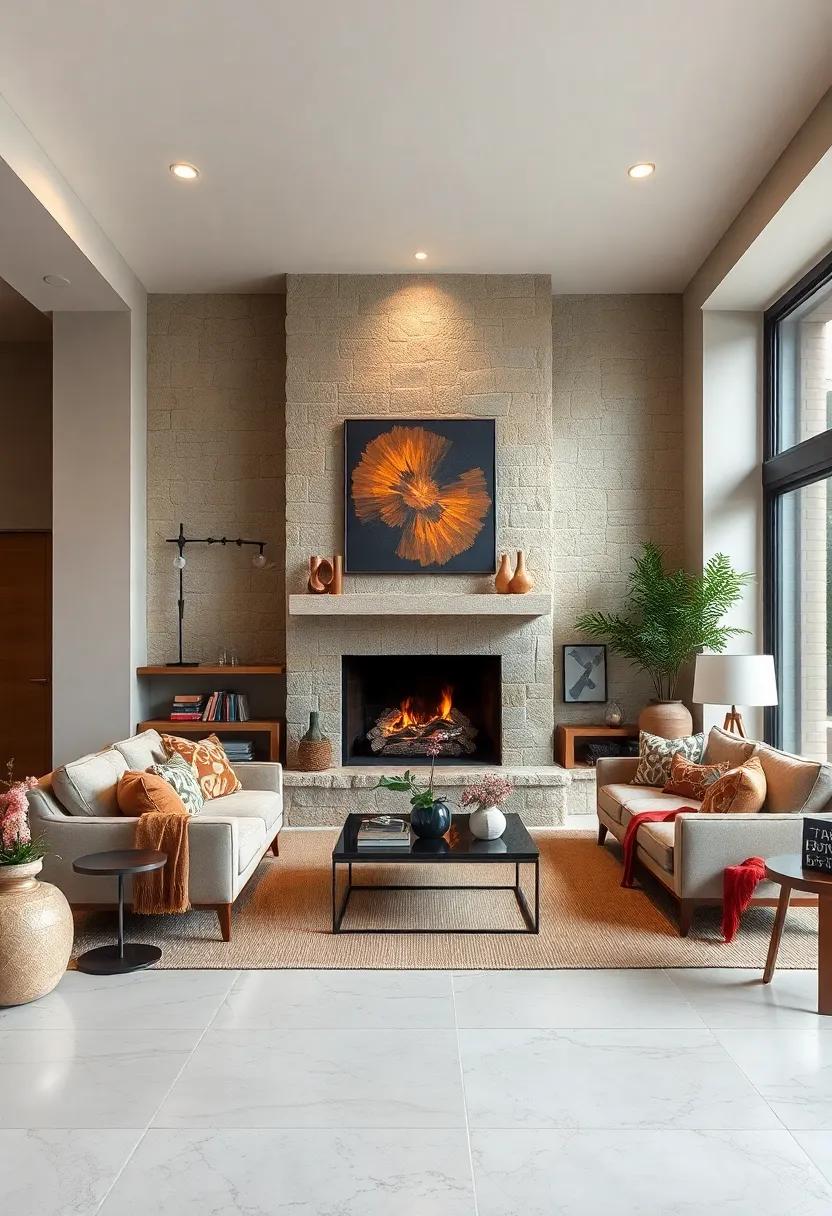 Highlight a Stone Fireplace⁢ to Anchor the Room’s Earthy Palette