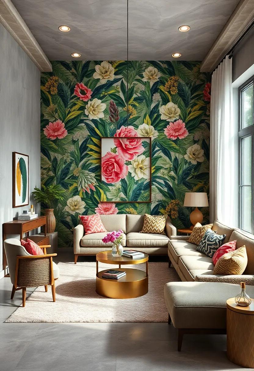 Incorporate botanical wallpaper with oversized floral or leafy patterns to make a bold design statement