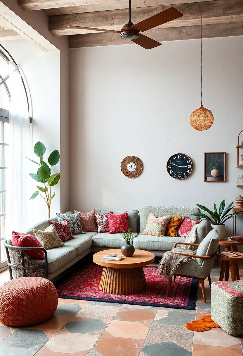 Use colorful floor tiles or patterned wallpapers for a quirky base layer