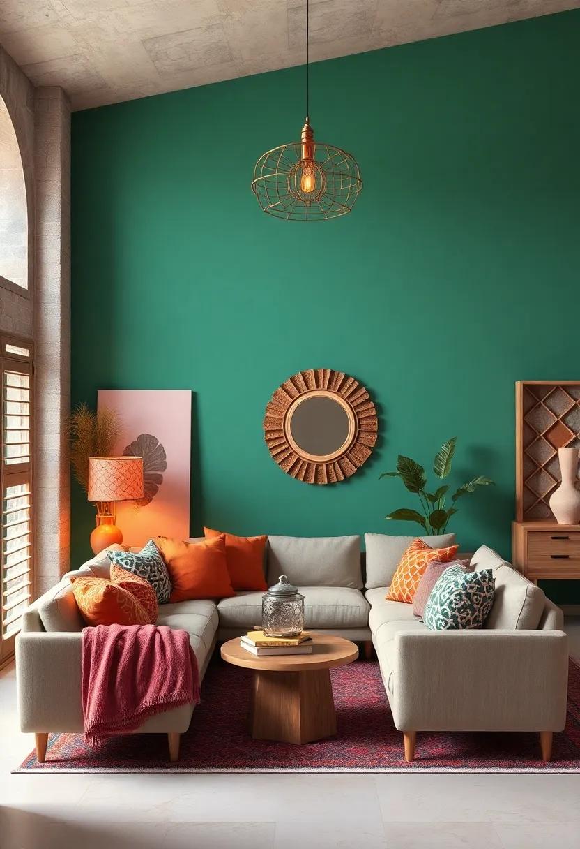 Paint a single wall in a ⁤bold boho ⁢hue to serve as⁤ a striking‌ focal point