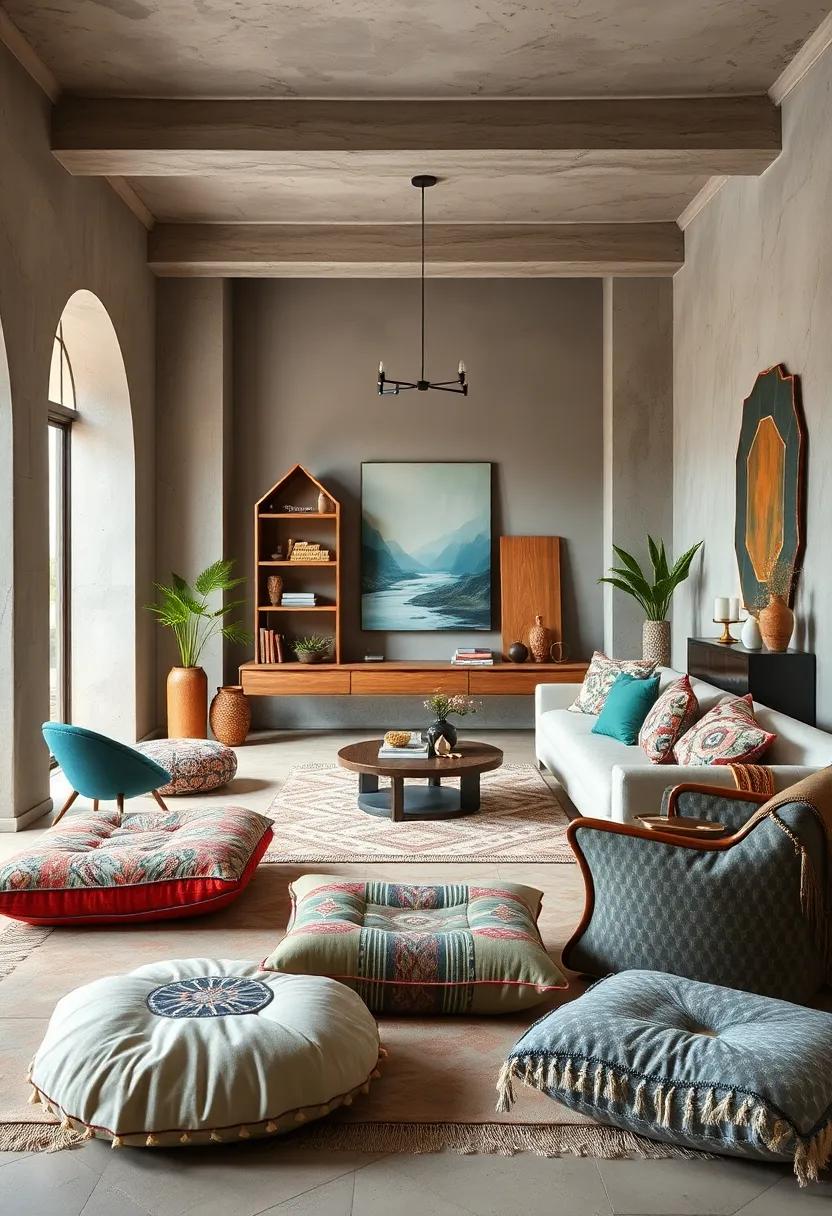 Choose oversized floor ‍cushions and poufs in mixed prints to enhance‌ comfort