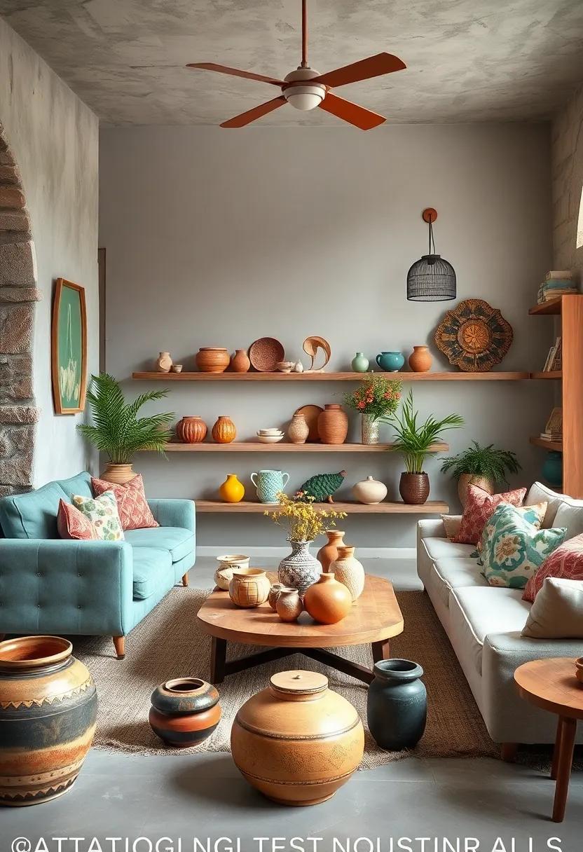 Mix and match‌ ceramics ⁣and ⁣pottery in ‍varied shapes and colors‌ across surfaces