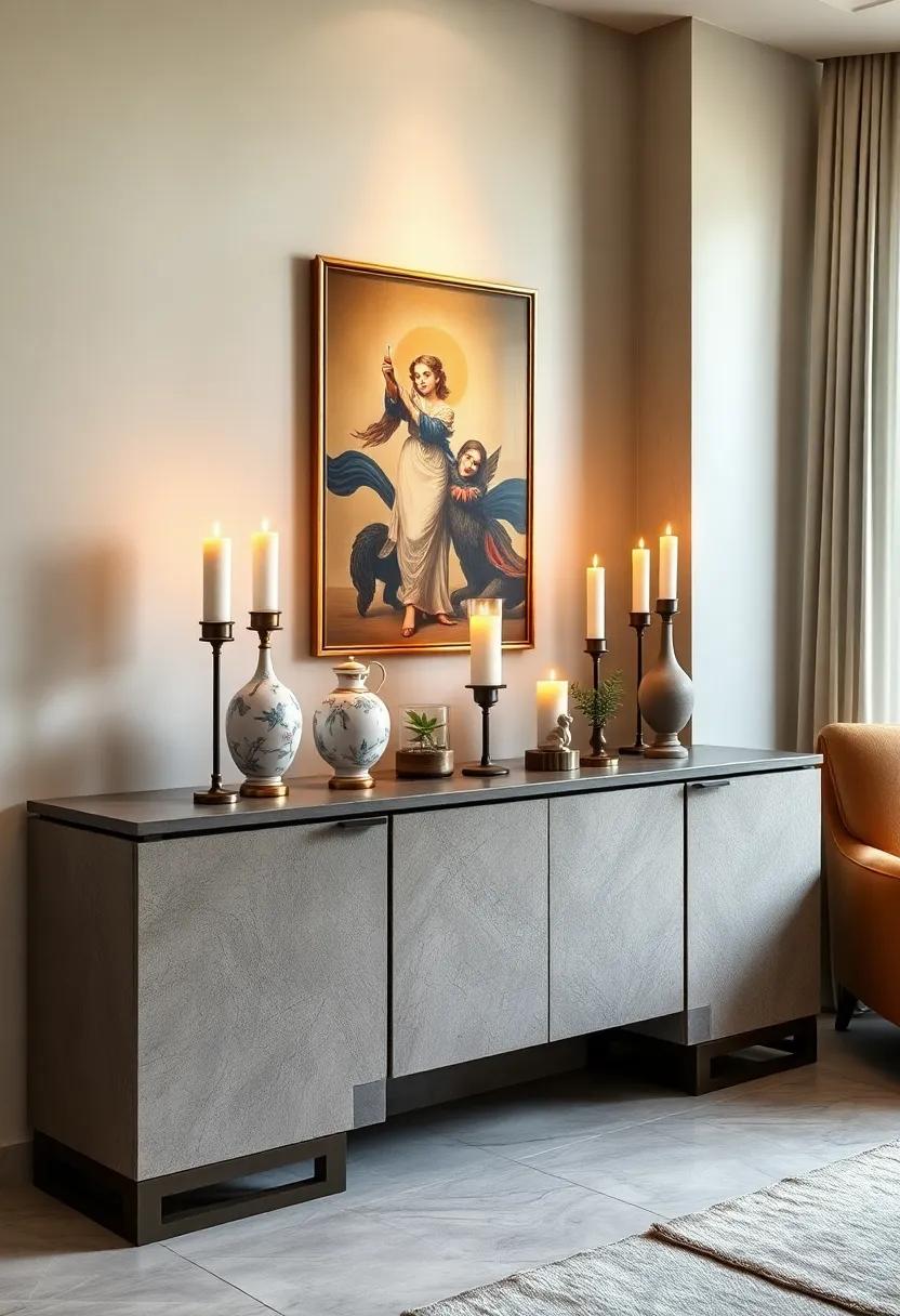 Classic Console ​Table Display Highlighting Elegant Porcelain Figurines And Warm Candlelight Ambiance