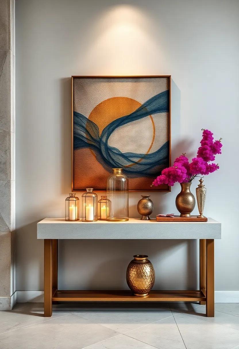 Sleek Minimalist Console Table Styling Featuring Monochrome Vases And ⁤Geometric Decorative ‌Objects