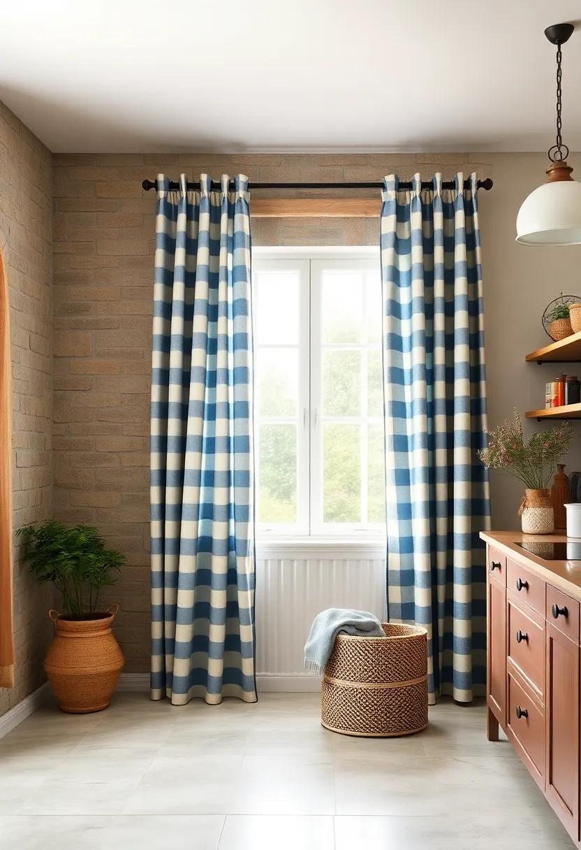 Farmhouse​ Checkered Curtains in Soft ​Blue and Cream