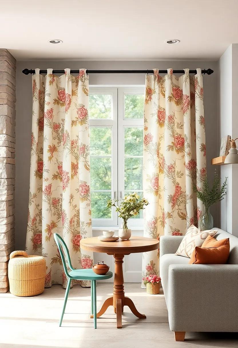 Floral Calico Curtains in soft Muted Hues