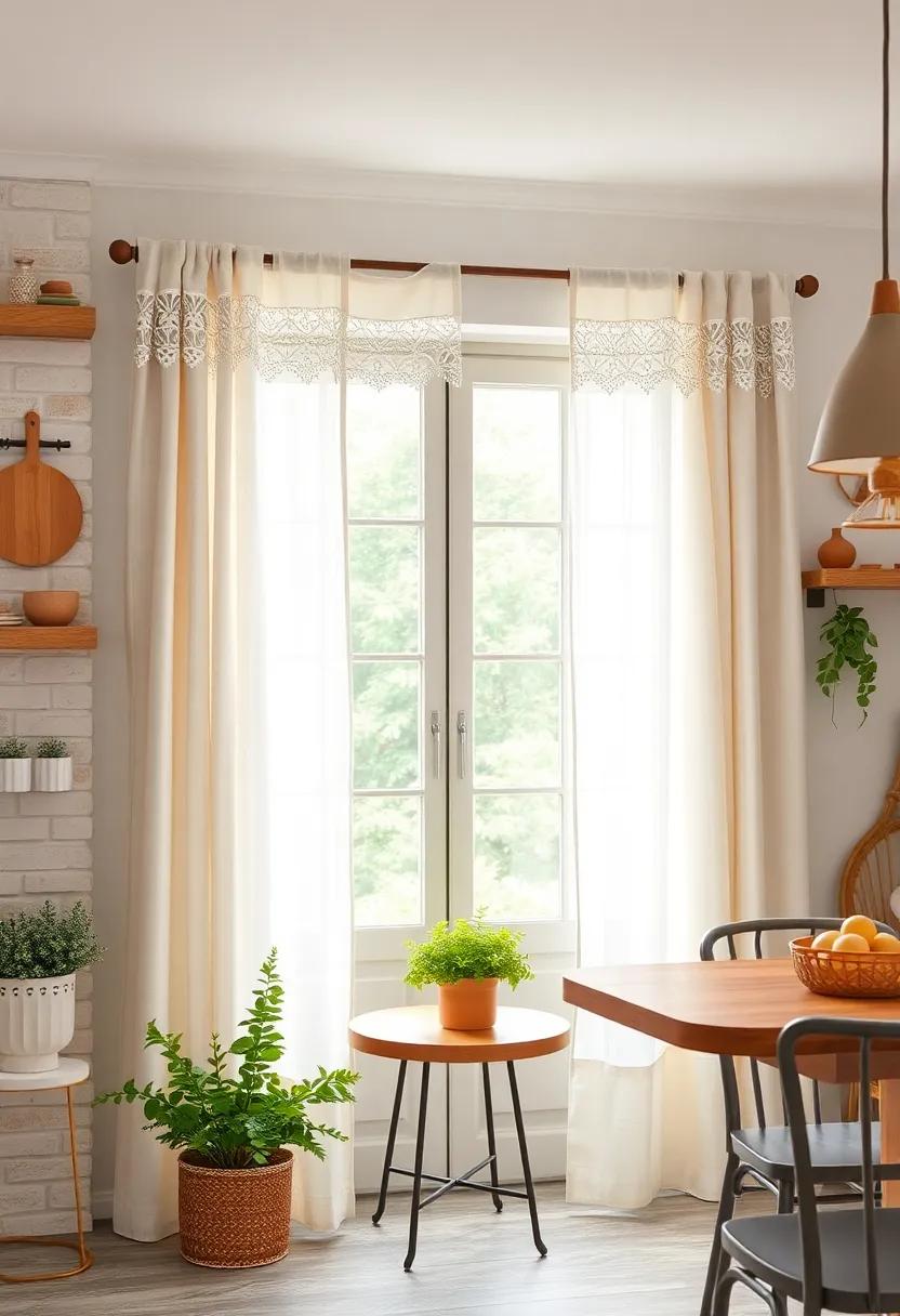 Soft Linen Cafe Curtains with Delicate Lace‌ Trim