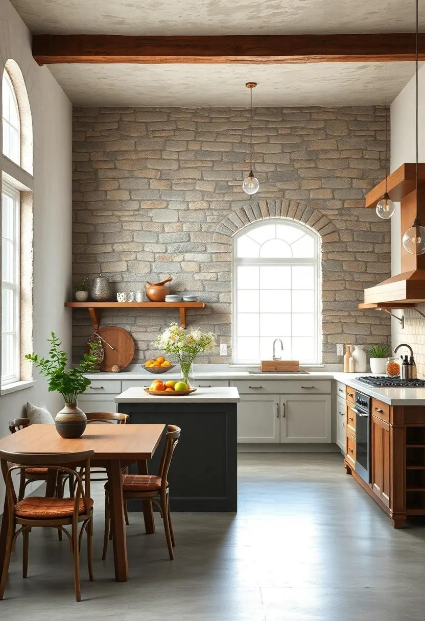 Exposed stone​ accent‍ walls that create an immediate rustic focal point in your⁣ farmhouse kitchen