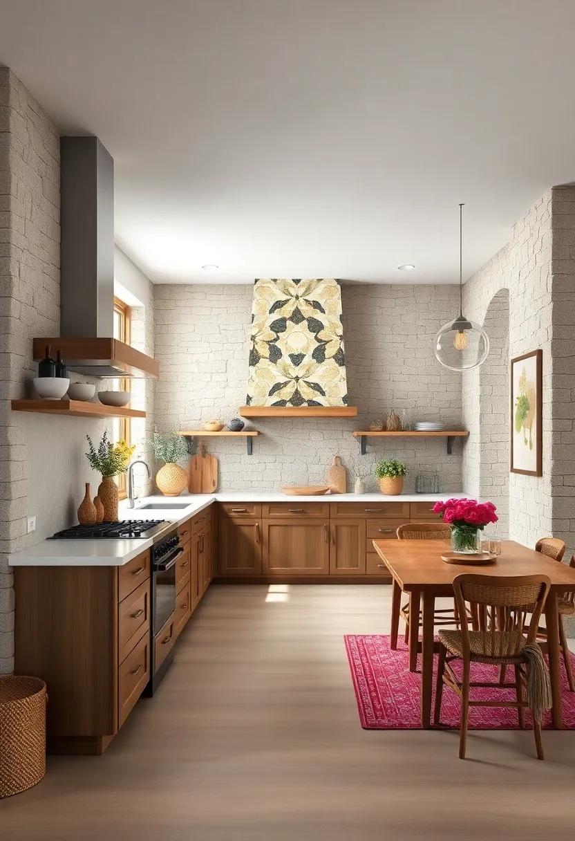 Textured plaster ​finishes neighboring stone walls to ⁤add depth and layered interest