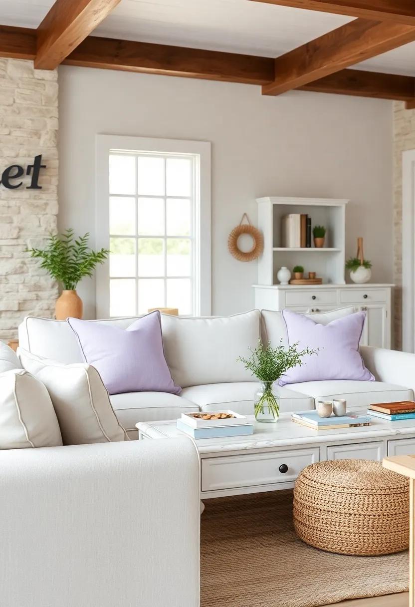 Light Lavender Throw Pillows on Distressed White Furniture