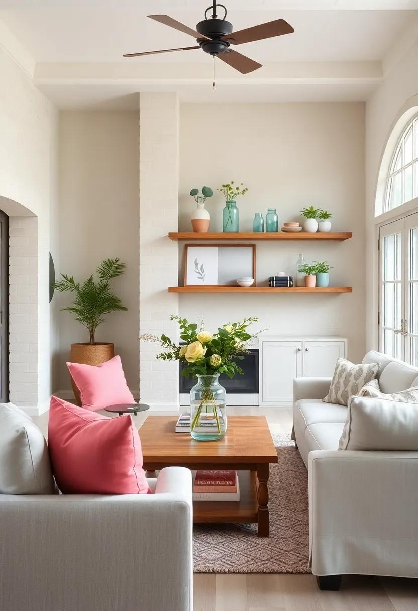Pastel Hued Mason Jar Arrangements on Rustic Shelving