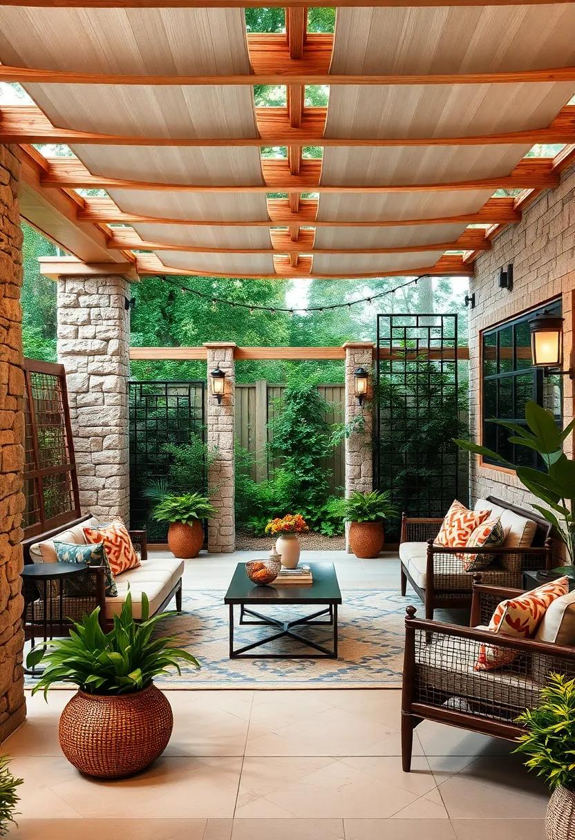 Stone pillar fences combined with iron lattice panels for⁢ a grand garden statement