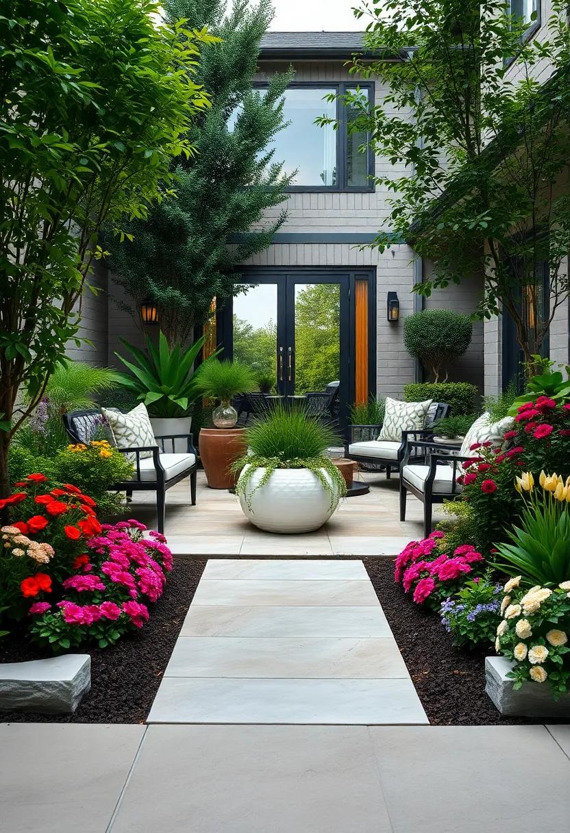 A Minimalist Front Yard Featuring A Sleek infinity Mirror Planter⁢ Surrounded By Neatly Trimmed⁢ Boxwood ‍Hedges
