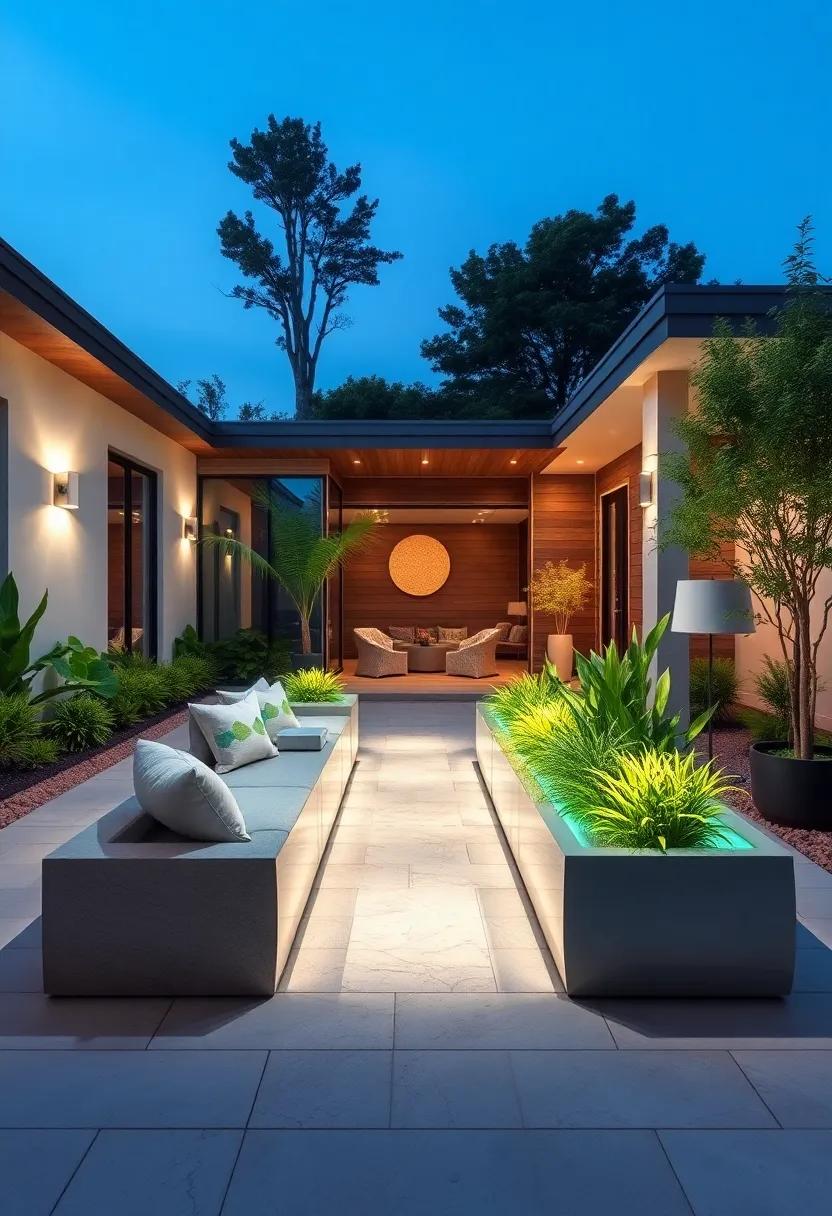 A Bold Sculptural⁢ Infinity Mirror Planter Creating⁤ Optical Illusions Of Endless Space in A Contemporary Landscape design