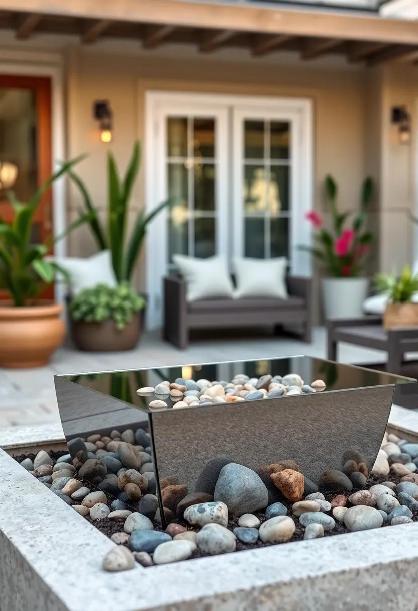 Close-Up ​Of⁣ Shimmering Infinity⁣ Mirror Edges ⁤Nestled within Smooth Pebbles And Fresh garden Soil