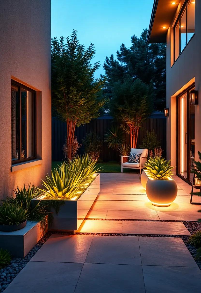 The ⁢Futuristic Glow Of A‌ Neon Infinity Mirror Planter ‍Illuminated Along The ⁢Pathway Of A Contemporary‍ front Yard